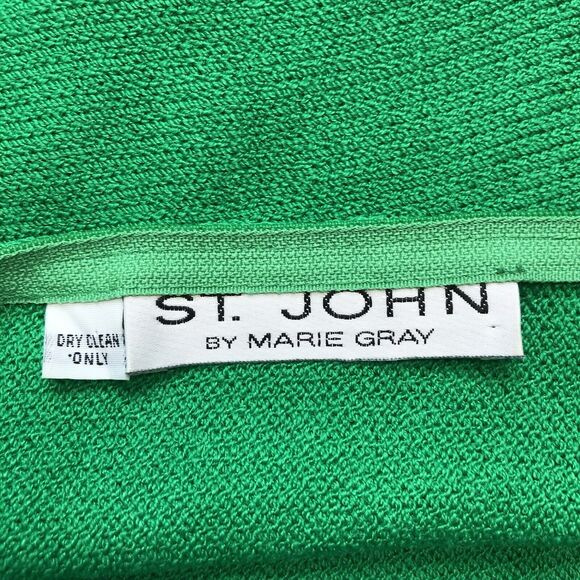 ST. JOHN Kelly Green Knit Wool Sheath Dress Size 4 Gold Buttons Vintage - Picture 10 of 11